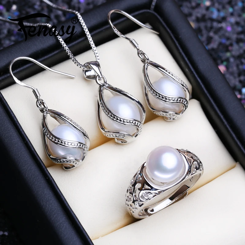FENASY 925 Sterling Silver Jewelry Sets Natural Pearl Earrings For Women Cage Earrings Pendant Necklaces Fashion Adjustable Ring
FENASY 925 Sterling Silver Jewelry Sets Natural Pearl Earrings For Women Cage Earrings Pendant Necklaces Fashion Adjustable Ring