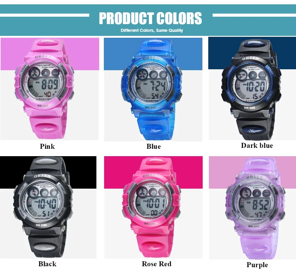 OHSEN Digital Waterproof Kids Women Watch Sports Black boys Silicone Wrist Watches Children Girls Outdoor LED electronic Clock
OHSEN Digital Waterproof Kids Women Watch Sports Black boys Silicone Wrist Watches Children Girls Outdoor LED electronic Clock