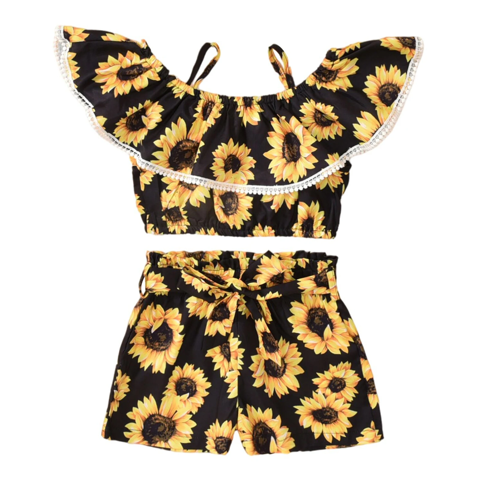 2 шт., летний комплект из топа с открытыми плечами и шортов 
2 шт., летний комплект из топа с открытыми плечами и шортов