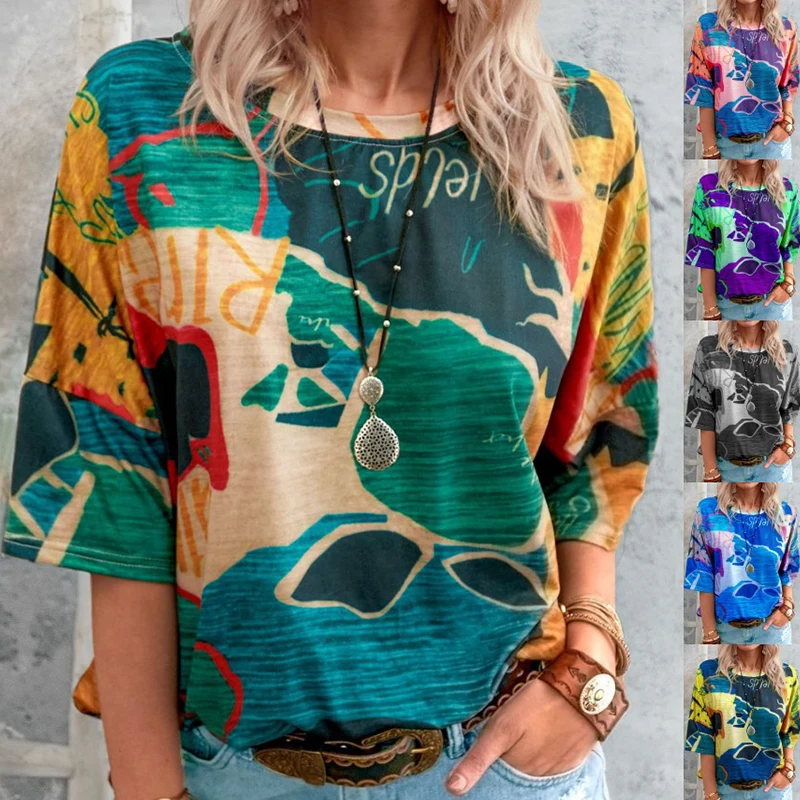 Wholesale Women Fashion Trend O-neck Short Sleeve Tops Casual Print Pullover Summer Loose Large Size All-match Lady T-shirt
Wholesale Women Fashion Trend O-neck Short Sleeve Tops Casual Print Pullover Summer Loose Large Size All-match Lady T-shirt