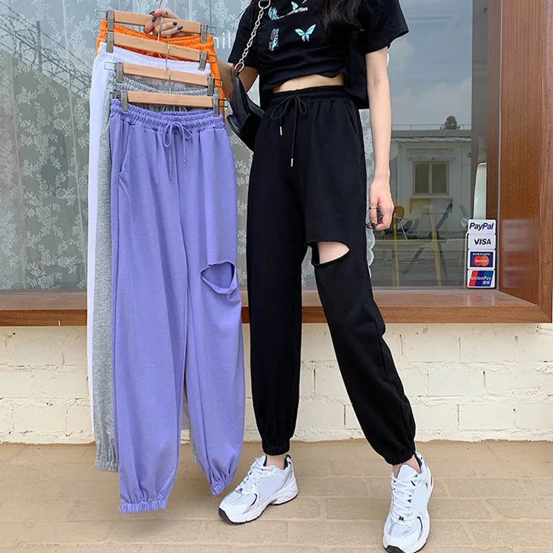 Women Fashion Loose Hole Pants Plus Size Female High Waist Solid Color Jogger Trouser Casual Streetwear Pants
Women Fashion Loose Hole Pants Plus Size Female High Waist Solid Color Jogger Trouser Casual Streetwear Pants