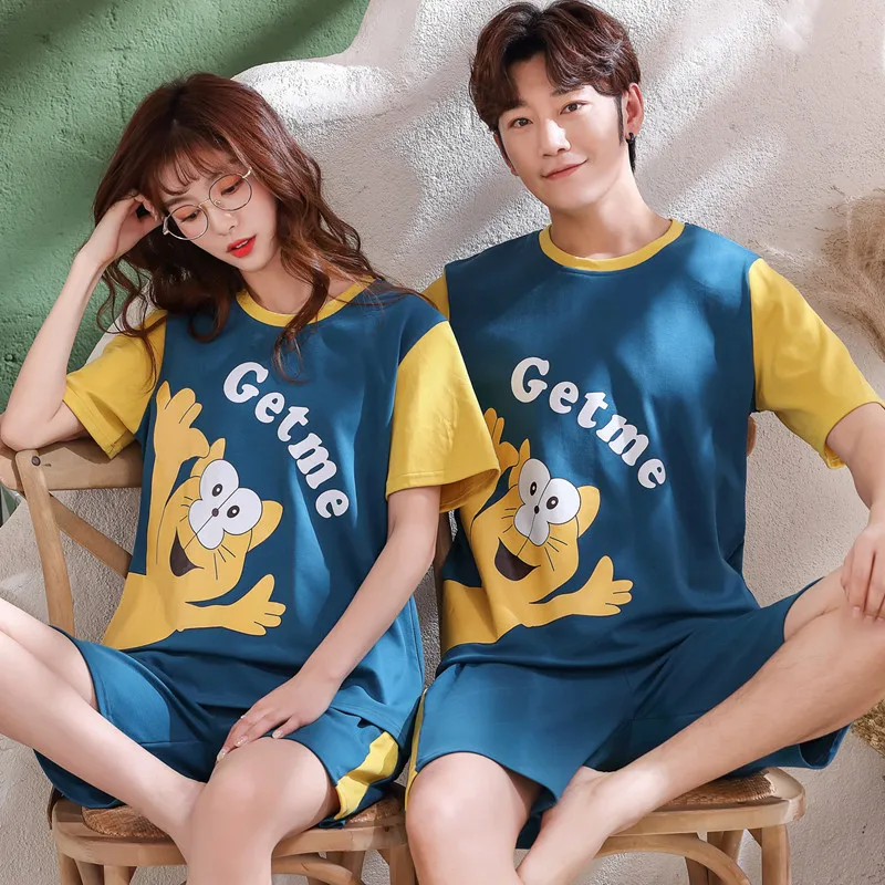 Cotton Homewear Fresh Style Short Sleeve Sleepwear New Summer Pajamas Set For Lover Cartoon Patchwork Suit Couple Pajamas Set
Cotton Homewear Fresh Style Short Sleeve Sleepwear New Summer Pajamas Set For Lover Cartoon Patchwork Suit Couple Pajamas Set