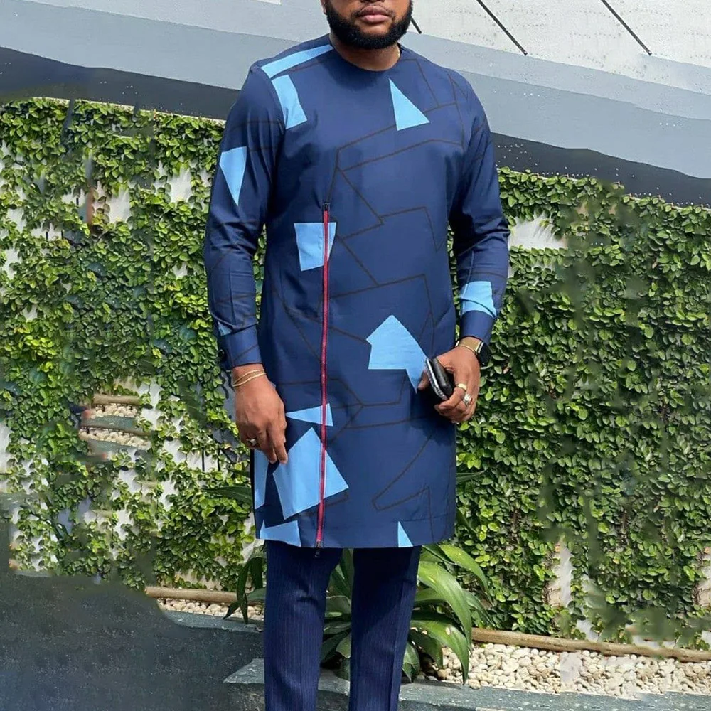 Muslim Men's Fashion Printed Mid-length Shirts Blue African Clothing Men's T-shirt Zipper Long-sleeved Casual Top 2021 Autumn
Muslim Men's Fashion Printed Mid-length Shirts Blue African Clothing Men's T-shirt Zipper Long-sleeved Casual Top 2021 Autumn