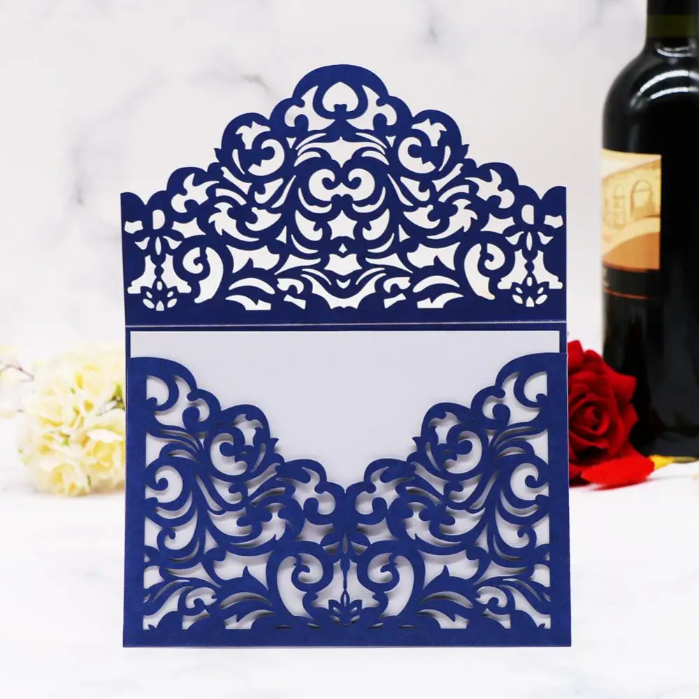 20PCSNavy blue Vintage Two Fold Wedding Invitations Cards pocket Pearl Paper Laser Cut Hollow Carving Greeting invites Covers
20PCSNavy blue Vintage Two Fold Wedding Invitations Cards pocket Pearl Paper Laser Cut Hollow Carving Greeting invites Covers