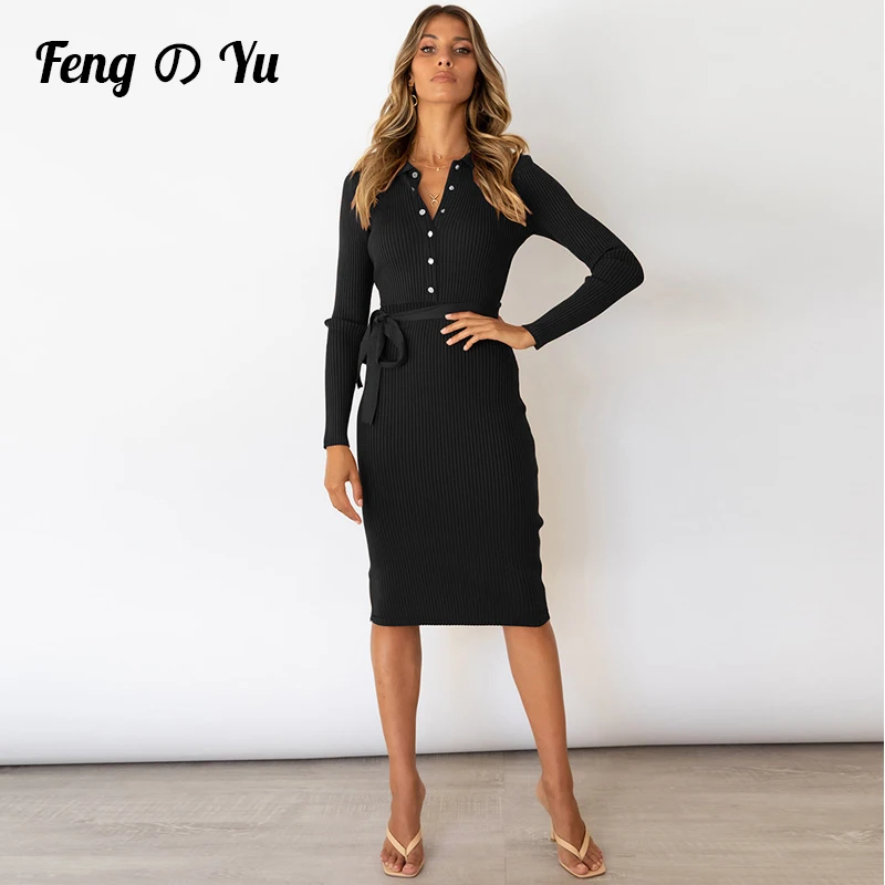 2021 Pure Color Knitted Tight Dress Women's Green Autumn Belt Sexy Long Sleeve Button Deep V Neck Party Dress
2021 Pure Color Knitted Tight Dress Women's Green Autumn Belt Sexy Long Sleeve Button Deep V Neck Party Dress