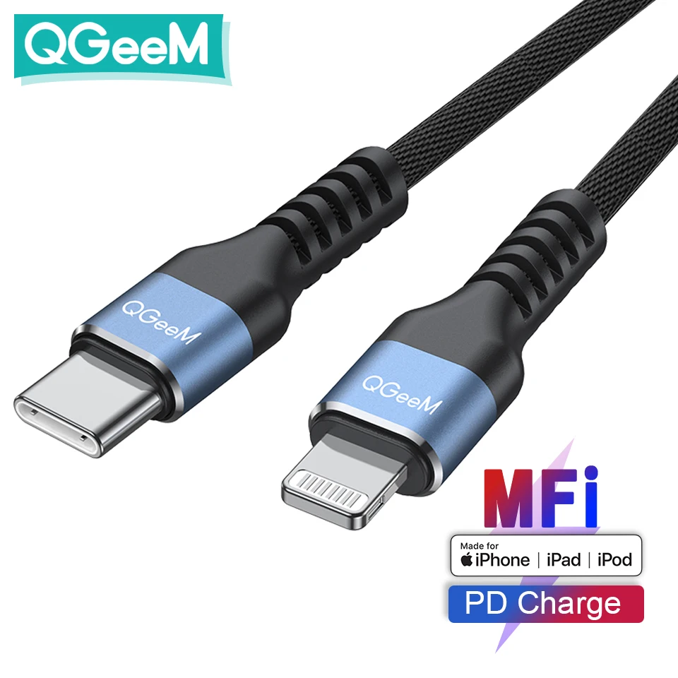 

Зарядный кабель QGeeM MFi с USB C на Lightning для iPhone 12 mini Pro Max 11 X XS 8 7 PD, кабель для быстрой зарядки и передачи данных для Macbook