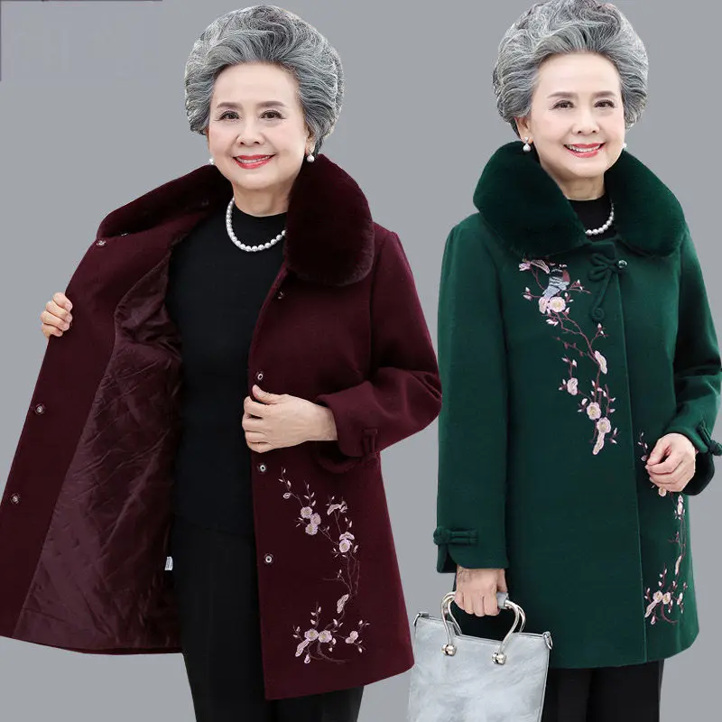Grandma Clothing Autumn and Winter Woolen Coat Women Middle-old Age Mother Jacket Casual Warm Embroidery Long Coats 5XL f2500
Grandma Clothing Autumn and Winter Woolen Coat Women Middle-old Age Mother Jacket Casual Warm Embroidery Long Coats 5XL f2500