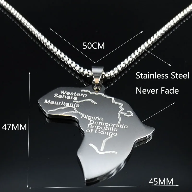 Map Africa Stainless Steel Statement Necklace Men Jewelry Silver Color Big Long Necklace Chain Jewelry colgante hombre N19006S05 
Map Africa Stainless Steel Statement Necklace Men Jewelry Silver Color Big Long Necklace Chain Jewelry colgante hombre N19006S05