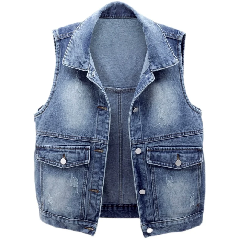 Женский джинсовый жилет, однотонный короткий жилет без рукавов, с большими карманами, G816, весна-осень 
Женский джинсовый жилет, однотонный короткий жилет без рукавов, с большими карманами, G816, весна-осень