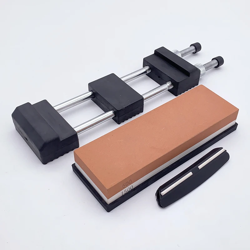 Double-sided sharpening stone 600/1500 grit Angle guide stainless steel Silica gel base kitchen whetstone blade sharp Apex edge 
Double-sided sharpening stone 600/1500 grit Angle guide stainless steel Silica gel base kitchen whetstone blade sharp Apex edge