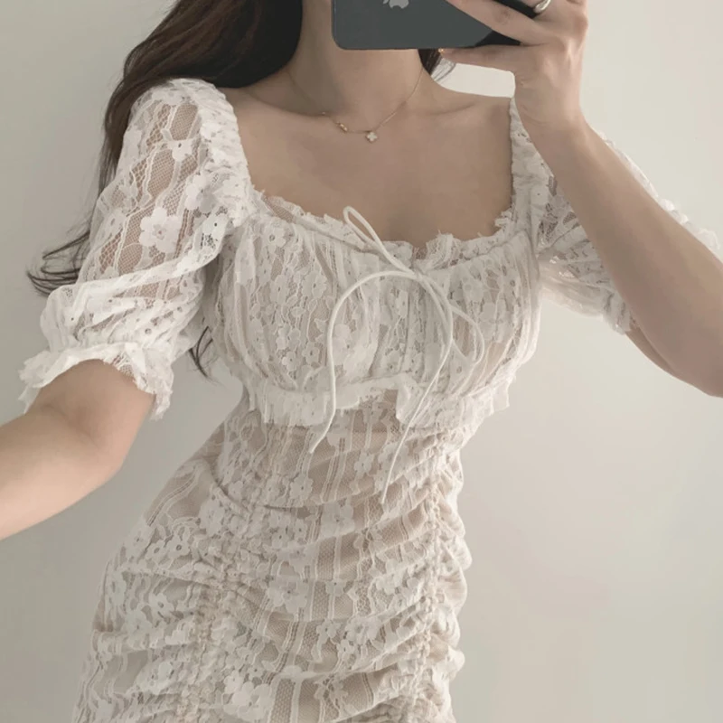 IAMSURE Sexy Lace Dress Women 2021 Night Club Wear Vintage Square Collar See Through Short Sleeve Drawstring Mini Dresses Casual
IAMSURE Sexy Lace Dress Women 2021 Night Club Wear Vintage Square Collar See Through Short Sleeve Drawstring Mini Dresses Casual