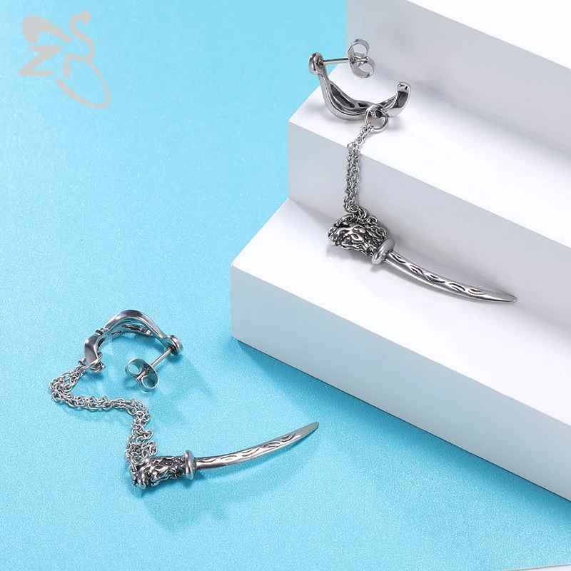 ZS Samurai Sword Punk Stud Earrings Long Chain Tassel Eardrop Gothic Stainless Steel Stud Earrings Hip Hop Jewelry for Men
ZS Samurai Sword Punk Stud Earrings Long Chain Tassel Eardrop Gothic Stainless Steel Stud Earrings Hip Hop Jewelry for Men