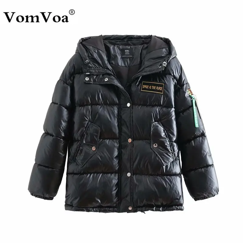VomVoa женская новая зимняя коллекция черная глянцевая короткая хлопковая стеганая