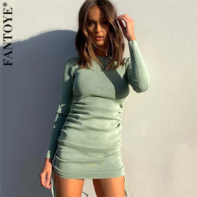 FANTOYE Cotton Full Sleeve Dress 2020 Autumn New Women Fold Ruched Drawstring Slim Mini Dress Casual Streetwear O-Neck Dresses 
FANTOYE Cotton Full Sleeve Dress 2020 Autumn New Women Fold Ruched Drawstring Slim Mini Dress Casual Streetwear O-Neck Dresses