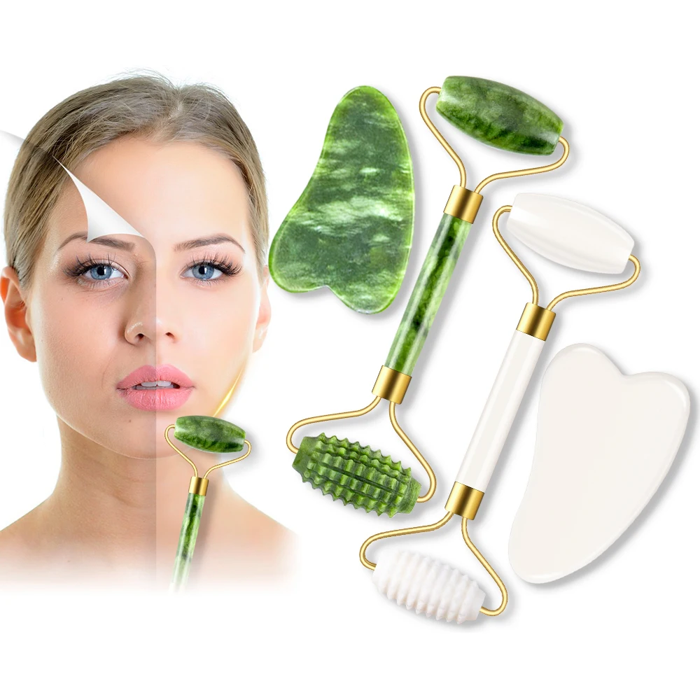 Jade Quartz Face Massage Roller Gua Sha Scraper Set Gouache Scraper Face Massage Slimming Skin Care Lifting Beauty Tools
Jade Quartz Face Massage Roller Gua Sha Scraper Set Gouache Scraper Face Massage Slimming Skin Care Lifting Beauty Tools