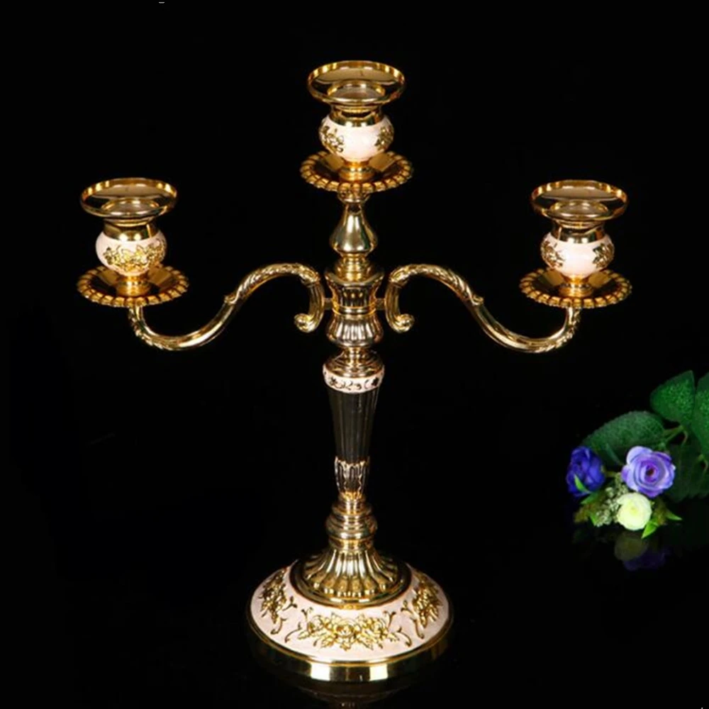 

3-arms candle holder shiny golden/ silver centerpiece candelabra zinc alloy metal candle sticks for wedding, events or party