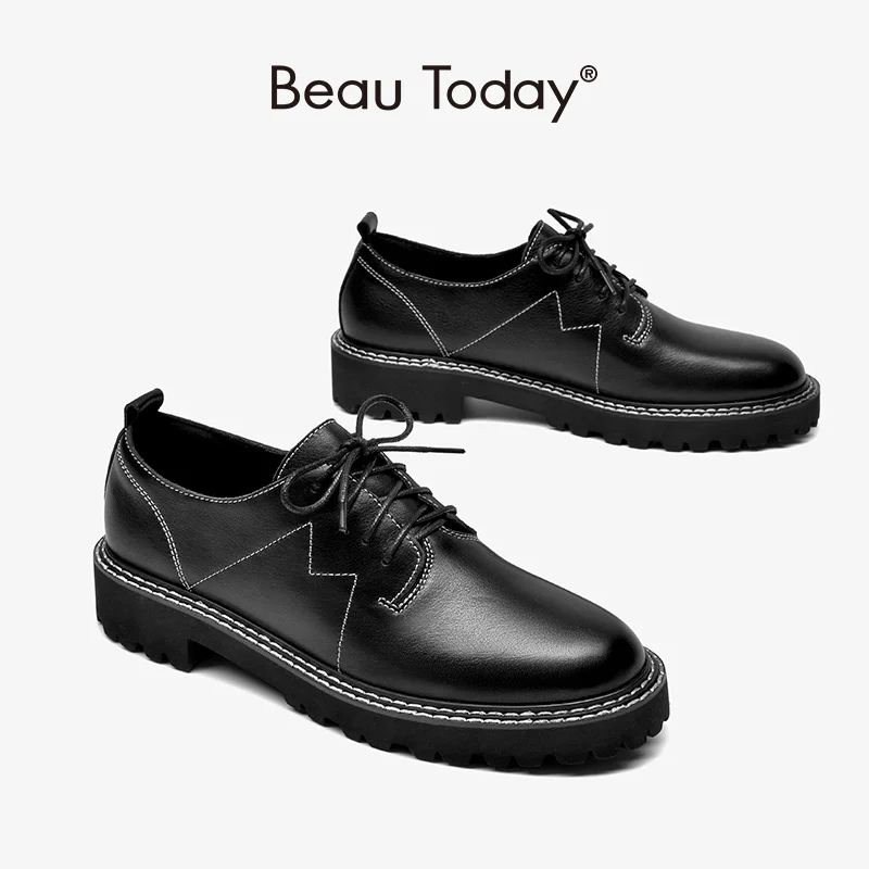Derby Shoes Women Platform Cow Leather Casual Lace-Up Double Sewing Round Toe Fashion Ladies Black Flats BeauToday 21819
Derby Shoes Women Platform Cow Leather Casual Lace-Up Double Sewing Round Toe Fashion Ladies Black Flats BeauToday 21819