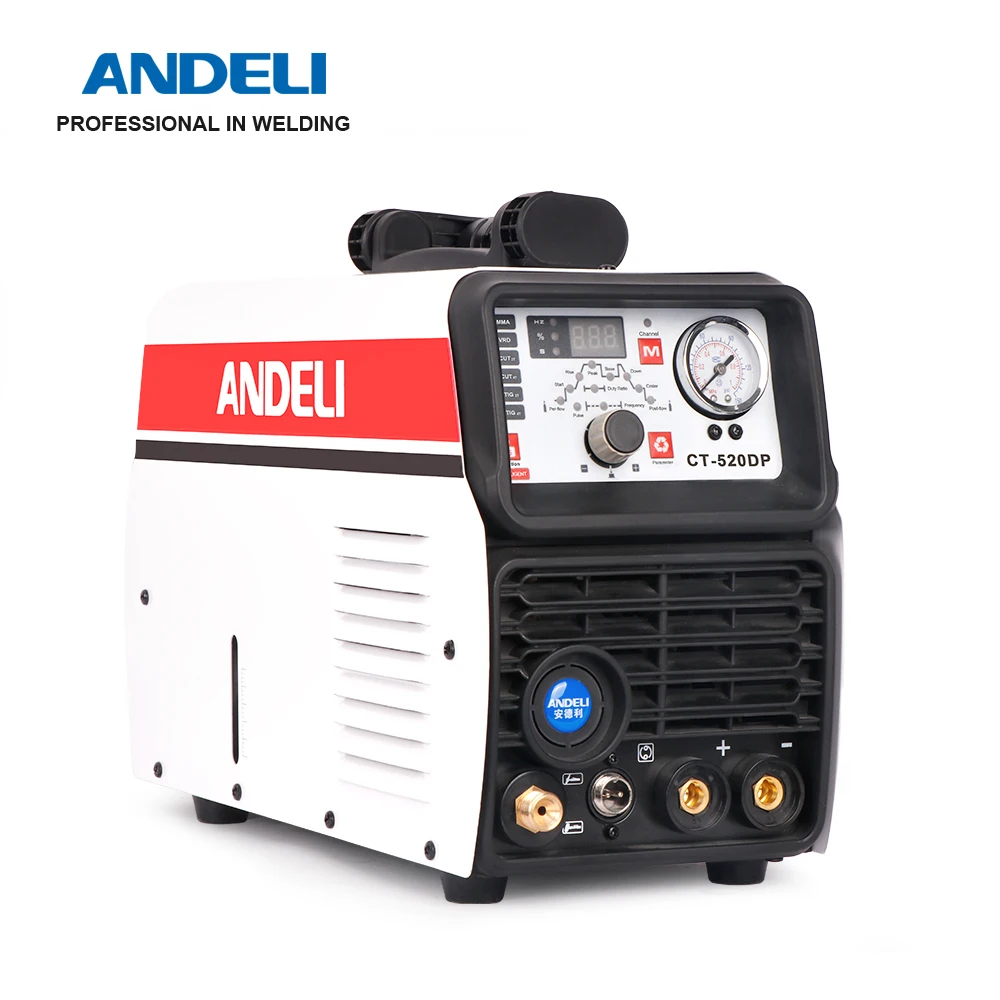 ANDELI Smart Portable Single Phase Welding Machine CT-520DP 3 in 1 Multi-function Welder with CUT/MMA/Pulse/TIG Welding machine
ANDELI Smart Portable Single Phase Welding Machine CT-520DP 3 in 1 Multi-function Welder with CUT/MMA/Pulse/TIG Welding machine