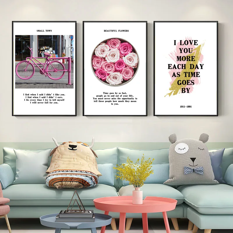Modern Love Words Canvas Painting Pink Flowers Bike Art Prints Rose Hallway Bedroom Wall Picture for Living Room Home Decoration
Modern Love Words Canvas Painting Pink Flowers Bike Art Prints Rose Hallway Bedroom Wall Picture for Living Room Home Decoration