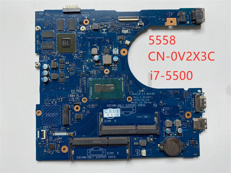 Материнская плата для ноутбука 0V2X3C CN Dell 5558 LA B843P с SR23W i7 5500 процессор DDR3L 100%