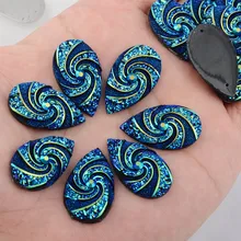 BOLIAO Hot 10Pcs 16*28mm (0.63*1.1 in) AB Color Drop Dark Blue Whirlwind Flatback Resin Sew On Wedding/Home Decoration 2 Hole