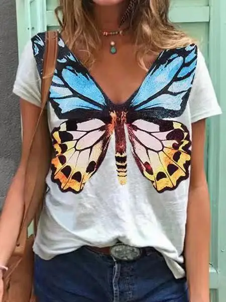 2021 New Summer Fashion Casual Summer Butterfly Print Short-sleeved V-neck Comfortable and Versatile Cool Thin T-shirt FZ038
2021 New Summer Fashion Casual Summer Butterfly Print Short-sleeved V-neck Comfortable and Versatile Cool Thin T-shirt FZ038