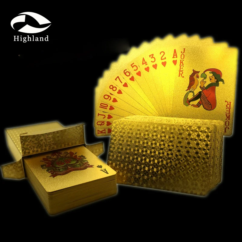 

New Playing Cards Table games 24K Gold Plastic Playing Cards Durable Waterproof PET Gold Foil 54Pcs/Set Deck Poker Magic Cards