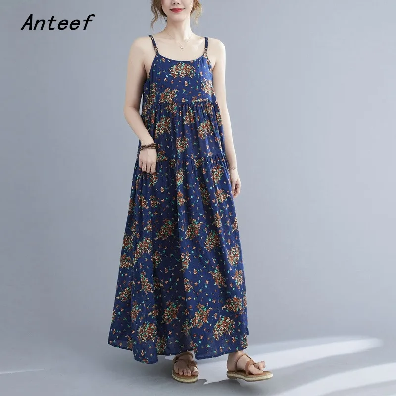 Anteef sleeveless strap cotton vintage floral dresses for women casual loose long woman summer dress elegant clothes 2021
Anteef sleeveless strap cotton vintage floral dresses for women casual loose long woman summer dress elegant clothes 2021