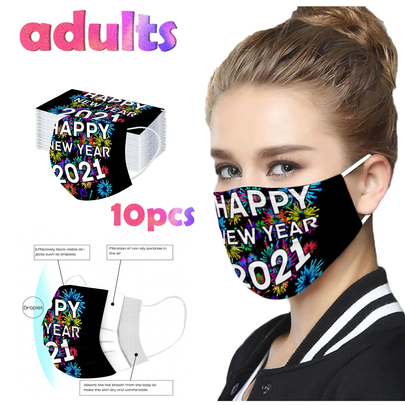 2021 Printed Mascarilla desechable Happy New Years Adult Disposable Mask Christmas Mask 3Layer Face Mask Bandage Masque Headband
2021 Printed Mascarilla desechable Happy New Years Adult Disposable Mask Christmas Mask 3Layer Face Mask Bandage Masque Headband