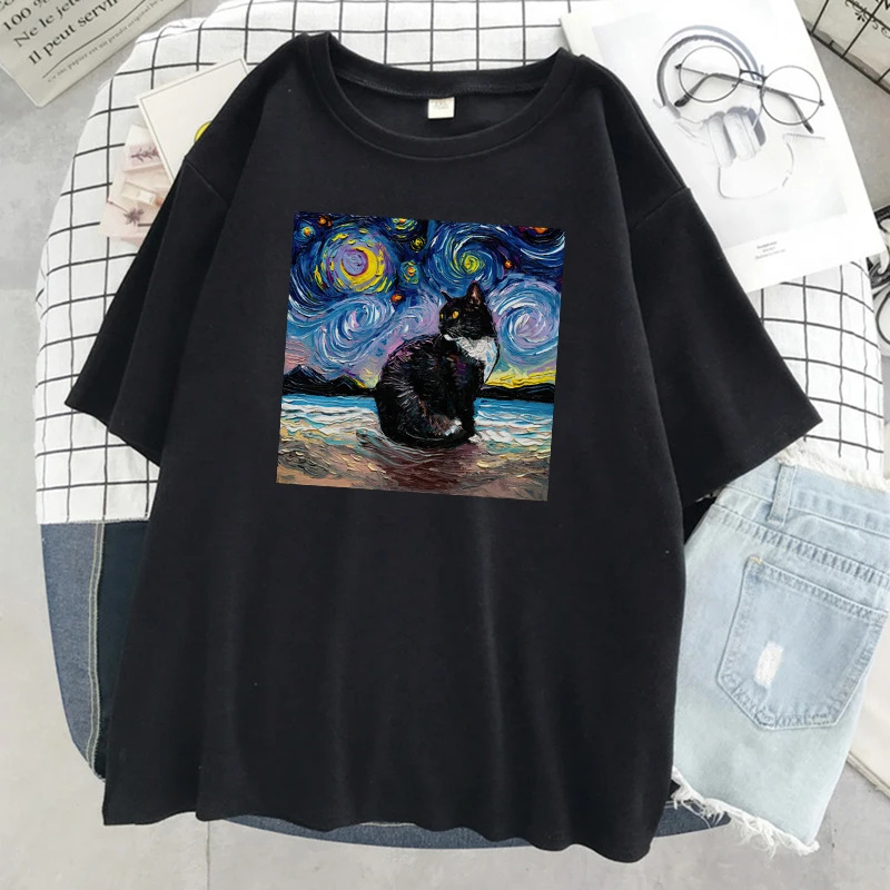 Womens Soft Loose T-Shirts Summer Fashion Tops Casual Breathable Women's Black cat under the stars Street Print T-Shirt
Womens Soft Loose T-Shirts Summer Fashion Tops Casual Breathable Women's Black cat under the stars Street Print T-Shirt