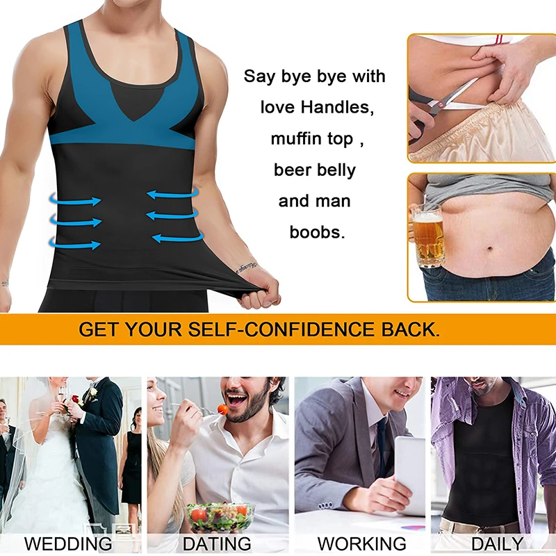 

Mens Slimming Body Shaper Shapewear Abs Abdomen Compression Shirt to Hide Gynecomastia Moobs Workout Tank Tops Undershirts