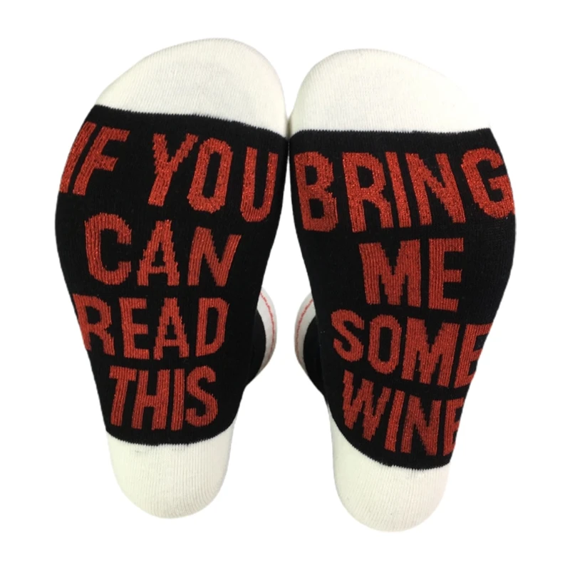 Unisex Novelty Funny Saying Crew Socks Striped Shiny If You Can Read This Bring Me Some Wine Letters Cotton Hosiery Gift