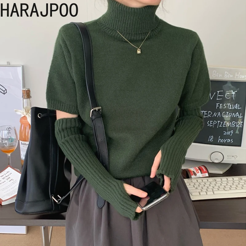 Pullovers Harajpoo Women Detachable Vintage Simplee Korean Chic Autumn High Neck Loose Solid Color Long Sleeve Knitted Sweater
Pullovers Harajpoo Women Detachable Vintage Simplee Korean Chic Autumn High Neck Loose Solid Color Long Sleeve Knitted Sweater