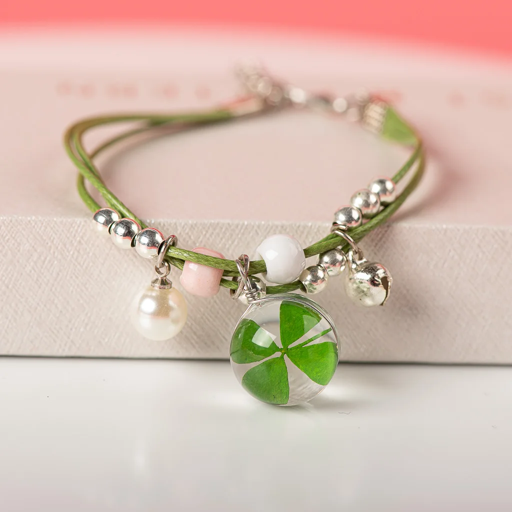Four Leaf Clover In Glass Pendant Bracelet Hand Made Cermaic Beads Bracelets Bangles For women Wholesale #MZ125 
Four Leaf Clover In Glass Pendant Bracelet Hand Made Cermaic Beads Bracelets Bangles For women Wholesale #MZ125