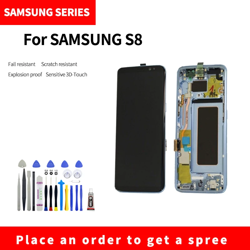 For SAMSUNG S8 G950 Curved OLED screen LCD display High quality HD brand new screen assembly with Disassembly tools
For SAMSUNG S8 G950 Curved OLED screen LCD display High quality HD brand new screen assembly with Disassembly tools