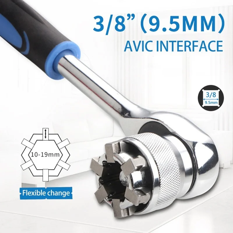 

10-19mm Adjustable Hex Universal Socket Torque Ratchet Socket Adapter Wrench Head Spanner Sleeve Repair Tool