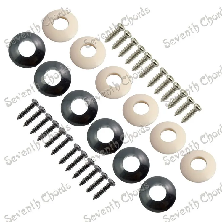 

A Set of 6 Pcs Opened Guitar Tuning Pegs Tuners Machine Heads Plastic Ferrules and 12 Pcs Mounting Screws - White Black
