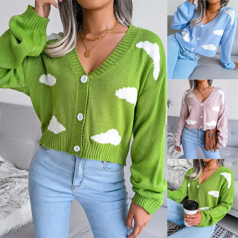 Thorn Tree Clouds Pattern Sweaters Cardigans Crop Top Women Autumn Spring Knitted Long Sleeve Buttons Up Causal Sweaters 2021
Thorn Tree Clouds Pattern Sweaters Cardigans Crop Top Women Autumn Spring Knitted Long Sleeve Buttons Up Causal Sweaters 2021
