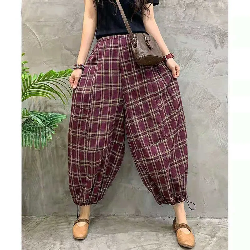 Женские повседневные свободные брюки до щиколотки, универсальные клетчатые брюки-султанки из хлопка и льна с эластичным поясом, Новое пост...
Женские повседневные свободные брюки до щиколотки, универсальные клетчатые брюки-султанки из хлопка и льна с эластичным поясом, Новое пост...