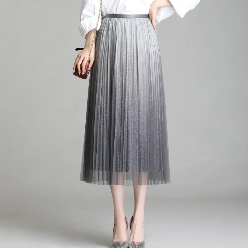 Women 2021 Spring Summer Fashion Gradient Mesh Skirts Female High Waist Long Skirts Ladie New Thin Loose Pleated Skirts Y272
Women 2021 Spring Summer Fashion Gradient Mesh Skirts Female High Waist Long Skirts Ladie New Thin Loose Pleated Skirts Y272