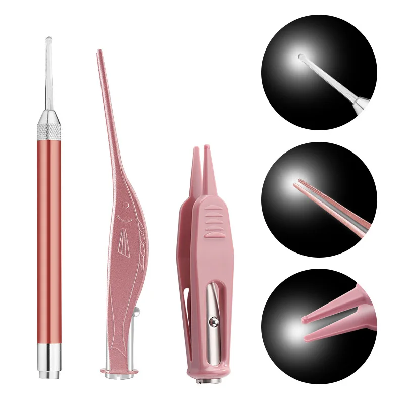 

Ear Nose Cleaner Spoon LED Flashlight Baby Earwax Curette Picker Visual Endoscope Earpick Booger Wax Remover Tweezer Forceps Set