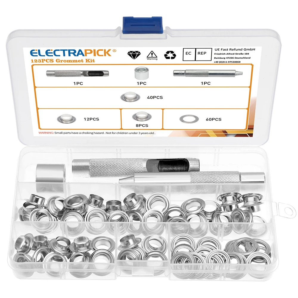 ELECTRAPICK Grommet Kit Metal Eyelets Grommets with Storage Box Punch Hole Tool Fastened Tool for Tarpaulin Fabric Curtains
ELECTRAPICK Grommet Kit Metal Eyelets Grommets with Storage Box Punch Hole Tool Fastened Tool for Tarpaulin Fabric Curtains