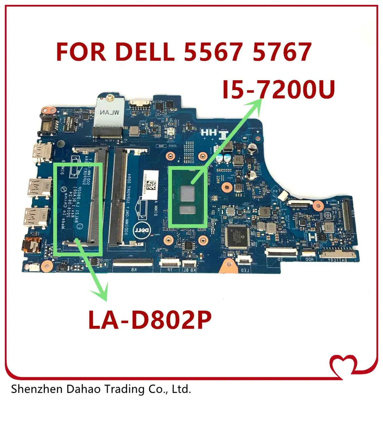 CN-0DG5G3 0DG5G3 DG5G3 LA-D802P материнская плата для ноутбука DELL Inspiron 15 5567 5767 оригинальная с