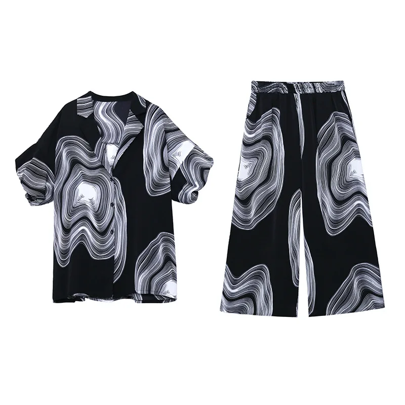 2021 Summer New Lightly Mature Fashion Short Sleeve Shirt Printed Suit Wide Leg Pants Two-Piece Suit Women
2021 Summer New Lightly Mature Fashion Short Sleeve Shirt Printed Suit Wide Leg Pants Two-Piece Suit Women