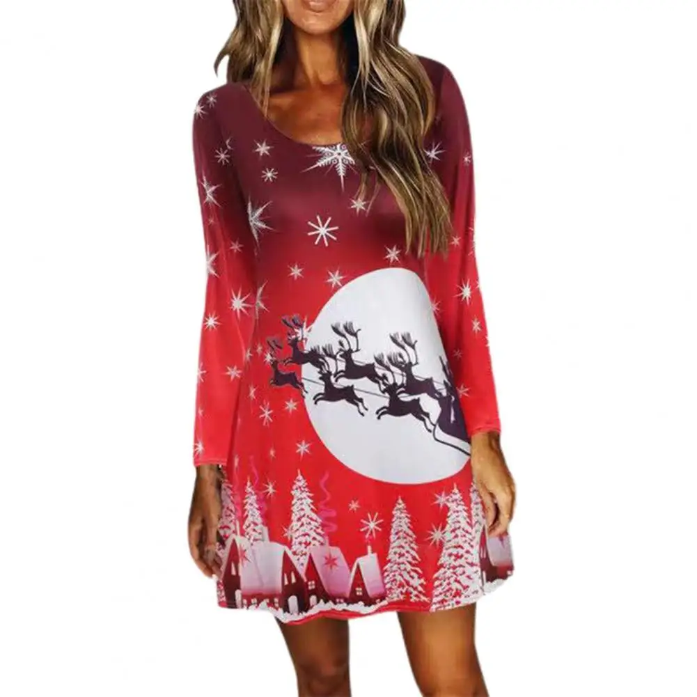 Fashion Women O-Neck Long Sleeve Plus Size Festive Party Dress 3D Elk Sled Moon Print Christmas Dress Female Clothing
Fashion Women O-Neck Long Sleeve Plus Size Festive Party Dress 3D Elk Sled Moon Print Christmas Dress Female Clothing