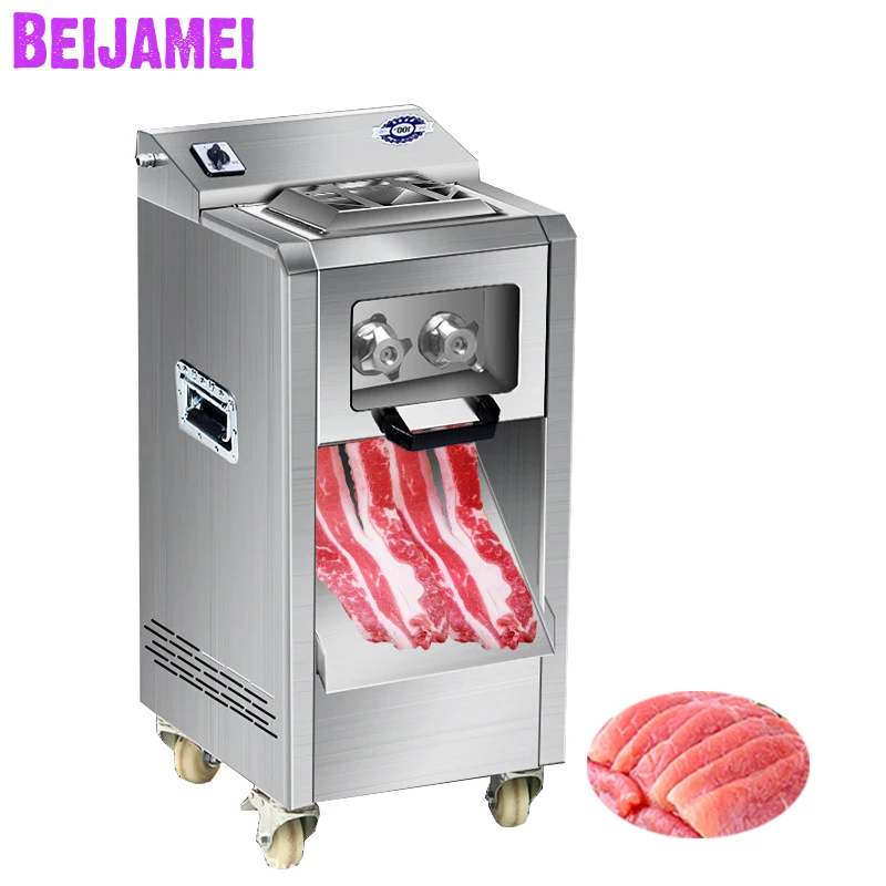 

Высокоэффективная электрическая машина BEIJAMEI для нарезки мяса, коммерческая мясорезка, слайсер 2200 Вт, одиночная двойная резка
