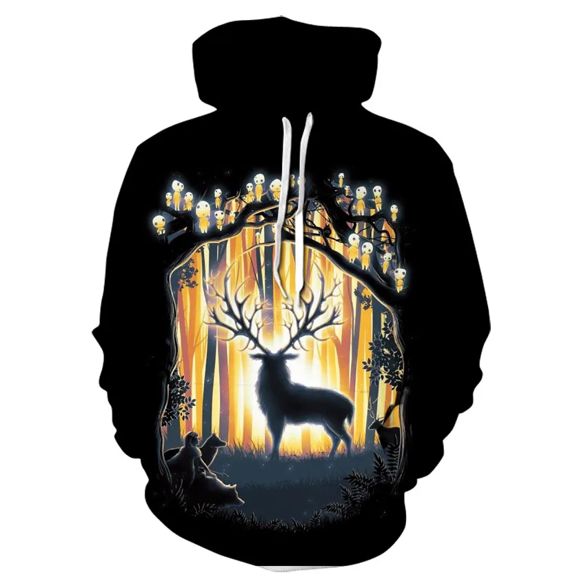 Sika Deer and Fire Graphic Printed Men 3D Hoodies Long Sleeve Hooded Autumn Sweatshirt Galaxy Streetwear Clothing Brand | Мужская одежда