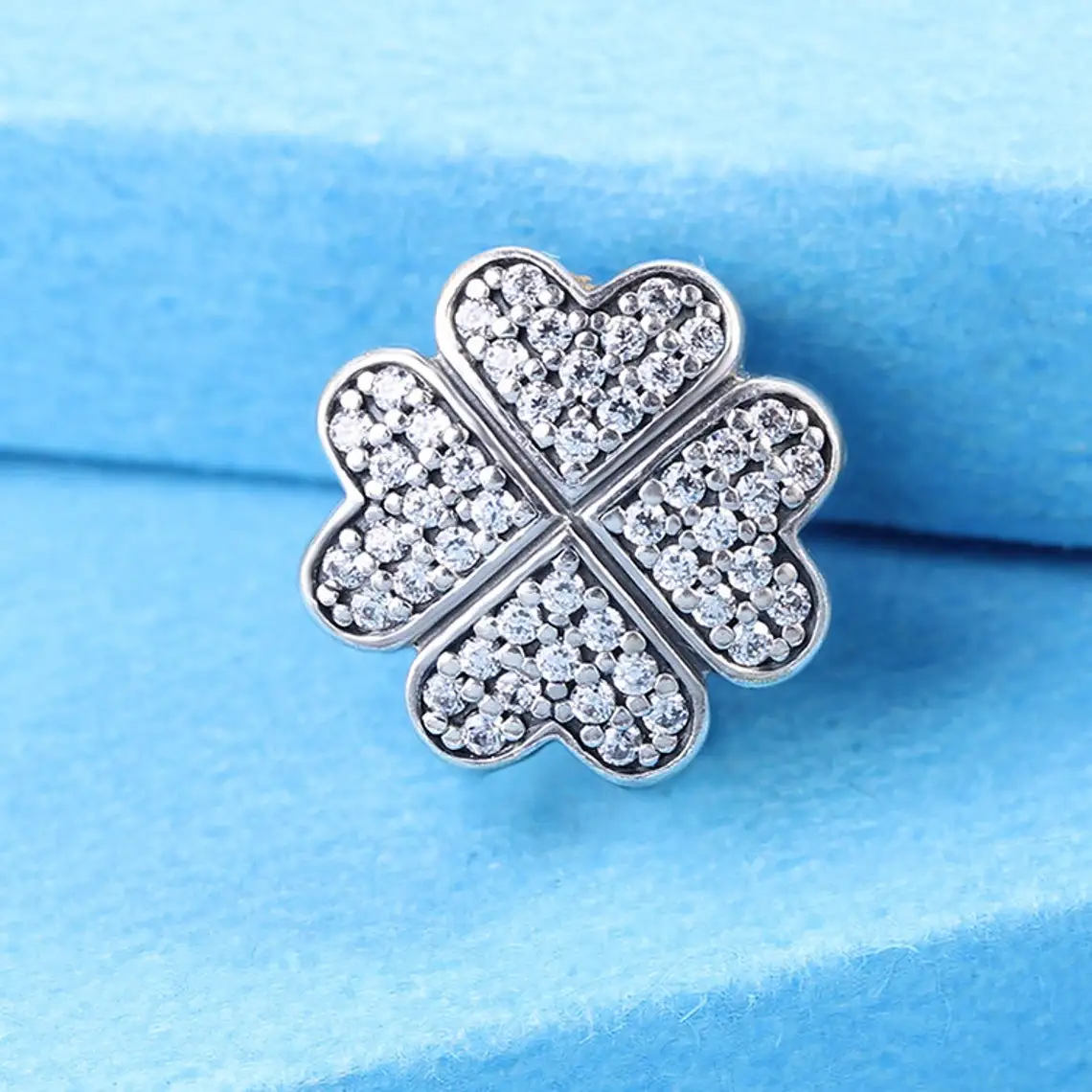 

925 Sterling Silver Petals of Love Clip Charm Bead with Clear Cz Fits All European Pandora Jewelry Bracelets Necklaces