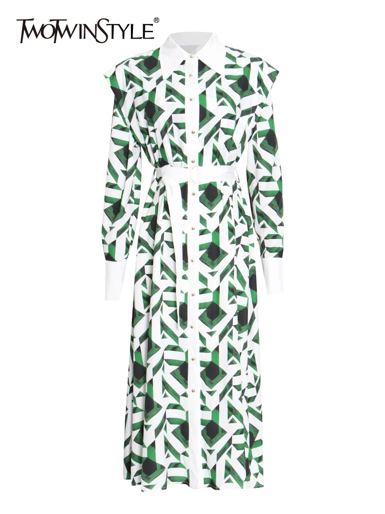TWOTWINSTYLE Casual Green Dress For Women Colorblock Floral Print Lapel Long Sleeve Patchwork Sashes Mid Dresses Female 2021 New
TWOTWINSTYLE Casual Green Dress For Women Colorblock Floral Print Lapel Long Sleeve Patchwork Sashes Mid Dresses Female 2021 New