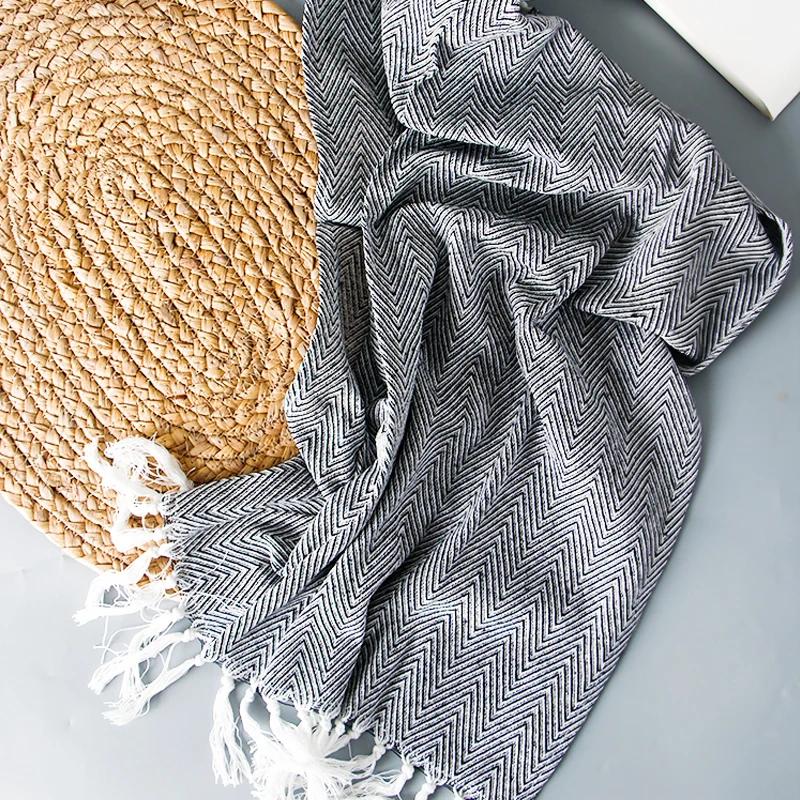 Tea towel 2pcs/set wavy and diamond pattern cotton tassel kitchen napkins | Дом и сад